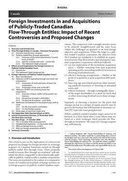 Foreign Investments in and Acquisitions of Publicly Traded Canadian Flow Through Entities