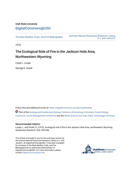 The Ecological Role of Fire in the Jackson Hole Area, Northwestern Wyoming