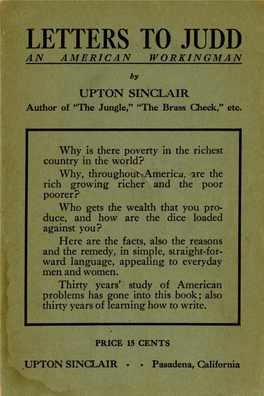 Letters to Judd by Upton Sinclair