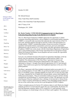 October 29, 2020 Mr. Edward Gresser Chair, Trade Policy Staff Committee