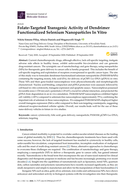 Folate-Targeted Transgenic Activity of Dendrimer Functionalized Selenium Nanoparticles in Vitro