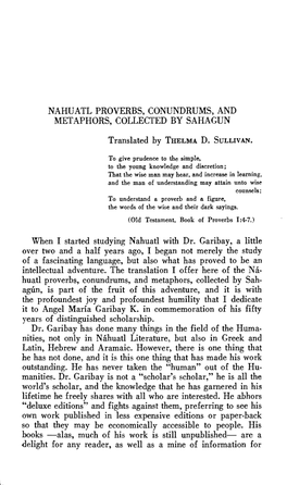 Nahuatl Proverbs, Conundrums, and Metaphors, Collected by Sahagun