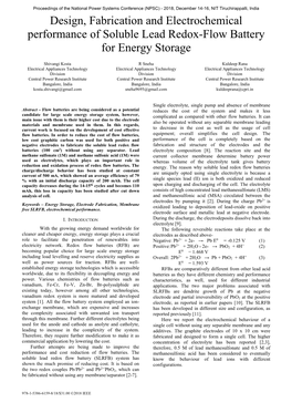 Design, Fabrication and Electrochemical Performance of Soluble Lead Redox-Flow Battery for Energy Storage