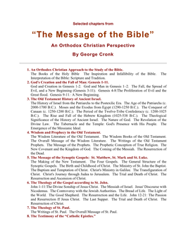 “The Message of the Bible” an Orthodox Christian Perspective by George Cronk