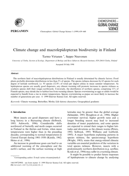 Climate Change and Macrolepidopteran Biodiversity in Finland