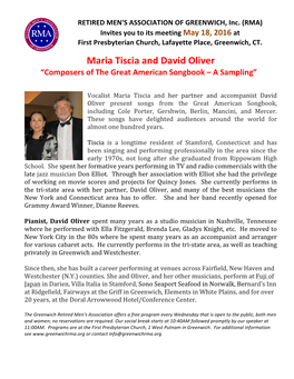 Maria Tiscia and David Oliver “Composers of the Great American Songbook – a Sampling”