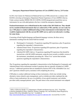 Emergency Department Patient Experience of Care (EDPEC) Survey, 2.0 Version in 2012, the Centers for Medicare & Medicaid