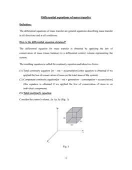 Differential Equations of Mass Transfer