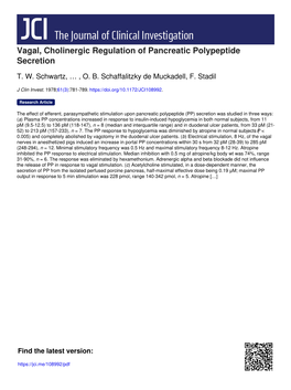 Vagal, Cholinergic Regulation of Pancreatic Polypeptide Secretion