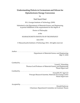 Understanding Defects in Germanium and Silicon for Optoelectronic Energy Conversion by Neil Sunil Patel B.S., Georgia Institute of Technology (2009)