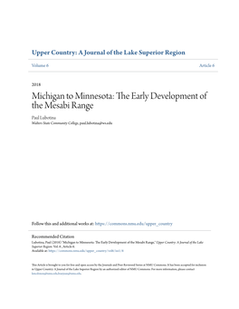 Michigan to Minnesota: the Early Development of the Mesabi Range,