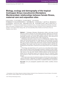 Biology, Ecology and Demography of the Tropical Treehopper Ennya