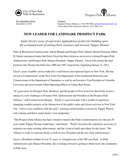 New Leader for Landmark Prospect Park