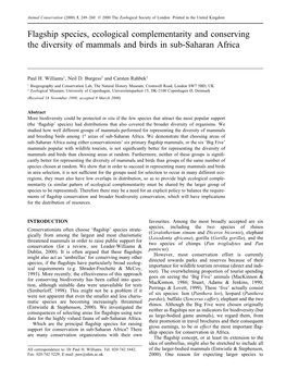 Flagship Species, Ecological Complementarity and Conserving the Diversity of Mammals and Birds in Sub-Saharan Africa