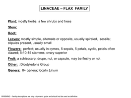 Linaceae – Flax Family
