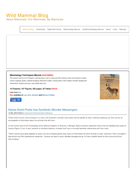 Wild Mammal Blog About Mammals, for Mammals, by Mammals