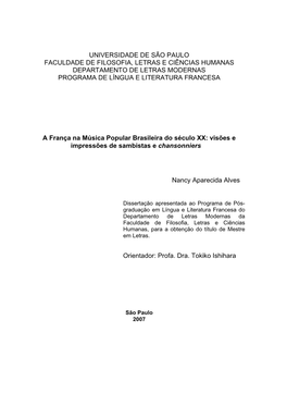 A França Na Música Popular Brasileira Do Século XX: Visões E Impressões De Sambistas E Chansonniers