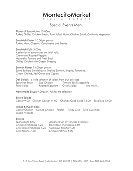 Special Events Menu