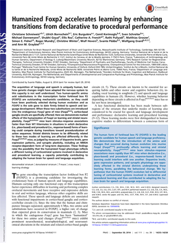 Humanized Foxp2 Accelerates Learning by Enhancing Transitions from Declarative to Procedural Performance