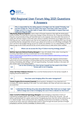 WM Regional User Forum May 2021 Questions & Answers