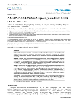 A S100A14-CCL2/CXCL5 Signaling Axis Drives Breast Cancer Metastasis