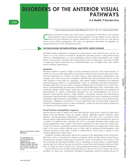 DISORDERS of the ANTERIOR VISUAL PATHWAYS S a Madill, P Riordan-Eva Iv12