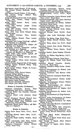 SUPPLEMENT to the LONDON GAZETTE, 10 NOVEMBER, 1942 Able Seaman James Houston, P/JX.295136