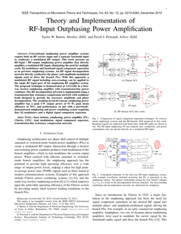 Theory and Implementation of RF-Input Outphasing Power Ampliﬁcation Taylor W