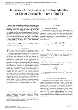 Influence of Temperature to Electron Mobility on Top of Channel in 14 Nm N-Finfet