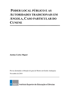 Poder Local Público E As Autoridades Tradicionais Em Angola, Caso Particular Do Cunene