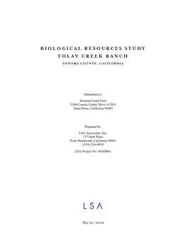 Biological Resources Study Tolay Creek Ranch Sonoma County, California