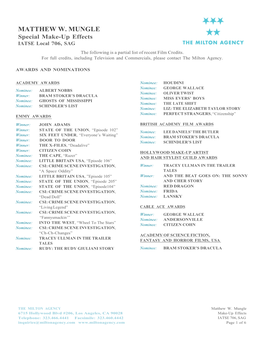 MATTHEW W. MUNGLE Special Make-Up Effects IATSE Local 706, SAG