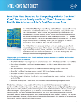 6Th Gen Intel Core and Intel Xeon Fact Sheet 2015-09