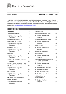 Daily Report Monday, 24 February 2020 CONTENTS