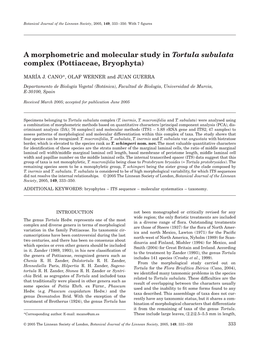 A Morphometric and Molecular Study in Tortula Subulata Complex (Pottiaceae, Bryophyta)
