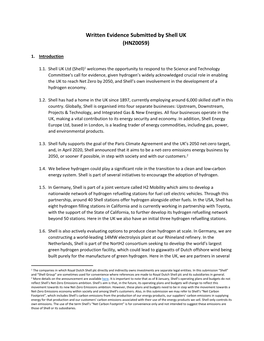 Written Evidence Submitted by Shell UK (HNZ0059)