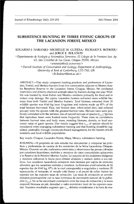 Subsistence Hunting by Three Ethnic Groups of the Lacandon Forest, Mexico