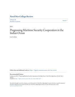 Progressing Maritime Security Cooperation in the Indian Ocean Lee Cordner