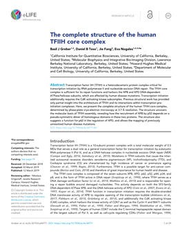 The Complete Structure of the Human TFIIH Core Complex Basil J Greber1,2, Daniel B Toso1, Jie Fang3, Eva Nogales1,2,3,4*