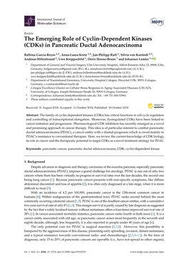 The Emerging Role of Cyclin-Dependent Kinases (Cdks) in Pancreatic Ductal Adenocarcinoma