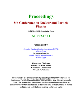 Proceedings 8Th Conference on Nuclear and Particle Physics