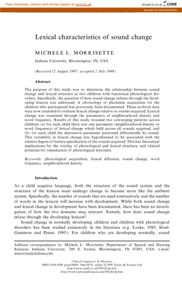 Lexical Characteristics of Sound Change