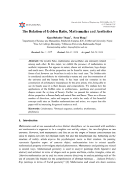 The Relation of Golden Ratio, Mathematics and Aesthetics