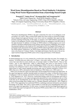 Word Sense Disambiguation Based on Word Similarity Calculation Using Word Vector Representation from a Knowledge-Based Graph