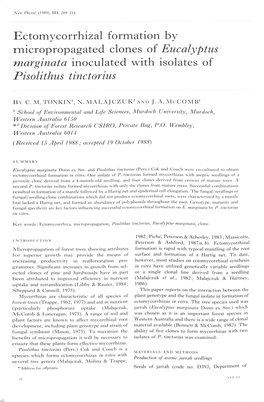 Ectomycorrhizal Formation by Micropropagated Clones of Eucalyptus Marginata Inoculated Vs^Ith Isolates of Pisolithus Tinctorius