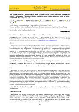 Capsicum Annuum) on Growth Performance, Coloration, Histology and Protection Against Aeromonas Sobria in Yellow Tail Cichlid, Pseudotropheus Acei