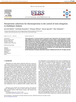 Norspermine Substitutes for Thermospermine in the Control of Stem Elongation in Arabidopsis Thaliana