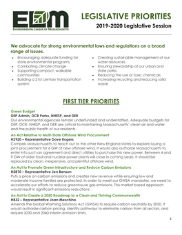 LEGISLATIVE PRIORITIES 2019-2020 Legislative Session