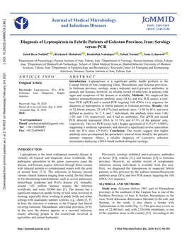 Diagnosis of Leptospirosis in Febrile Patients of Golestan Province, Iran: Serology