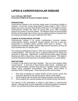 Lipids & Cardiovascular Disease